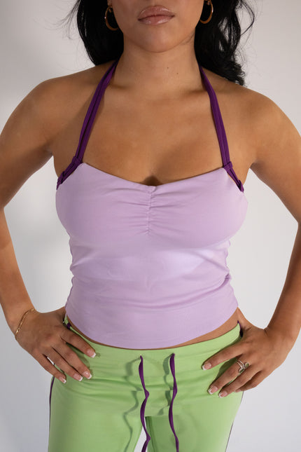 Blueberry Matcha Organic cotton halter neck with built in bra